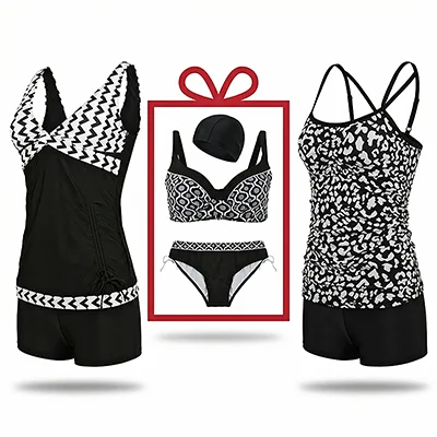 ست پیشنهادی مایو شنا زنانه دوتکه مناسب سایز 36-38 دامندار و شورتک 2عدد 1013+ کلاه شنا پارچه ای و بیکینی (2+2) رایگان