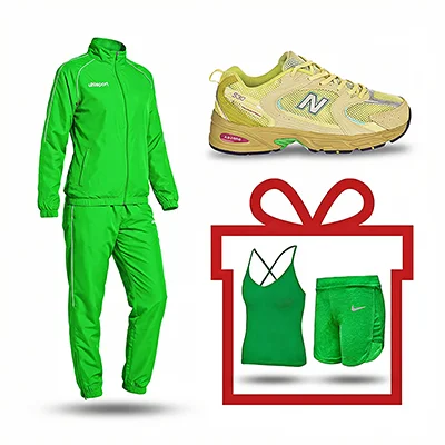 ست پیشنهادی ورزشی زنانه سبز جیغ سایز 36-38 گرمکن آلشپرت و کفش نیوبالانس+ شلوارک و تاپ رایگان