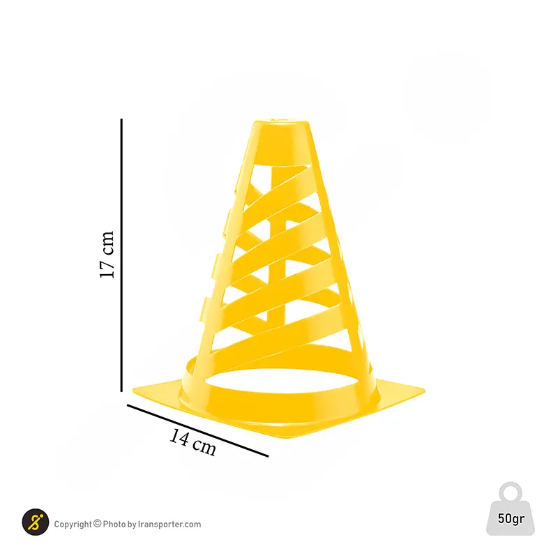 مانع تمرین فوتبال مخروطی 17 سانتیمتری شیاردار ژله ای بسته 10عددی