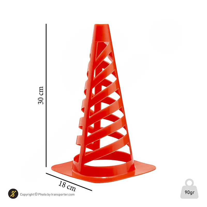 مانع تمرین فوتبال مخروطی 30 سانتیمتری شیاردار ژله ای بسته 10عددی