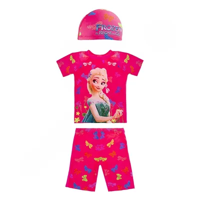 مایو شنا بچه گانه دخترانه دوتکه طرح دار AILH همراه با کلاه شنا A860-5