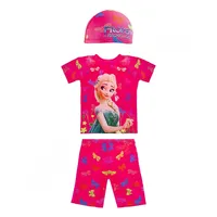 مایو شنا بچه گانه دخترانه دوتکه طرح دار AILH همراه با کلاه شنا A860-5