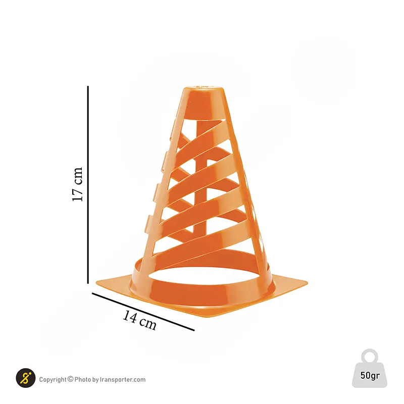 مانع تمرین فوتبال مخروطی 17 سانتیمتری شیاردار ژله ای بسته 10عددی