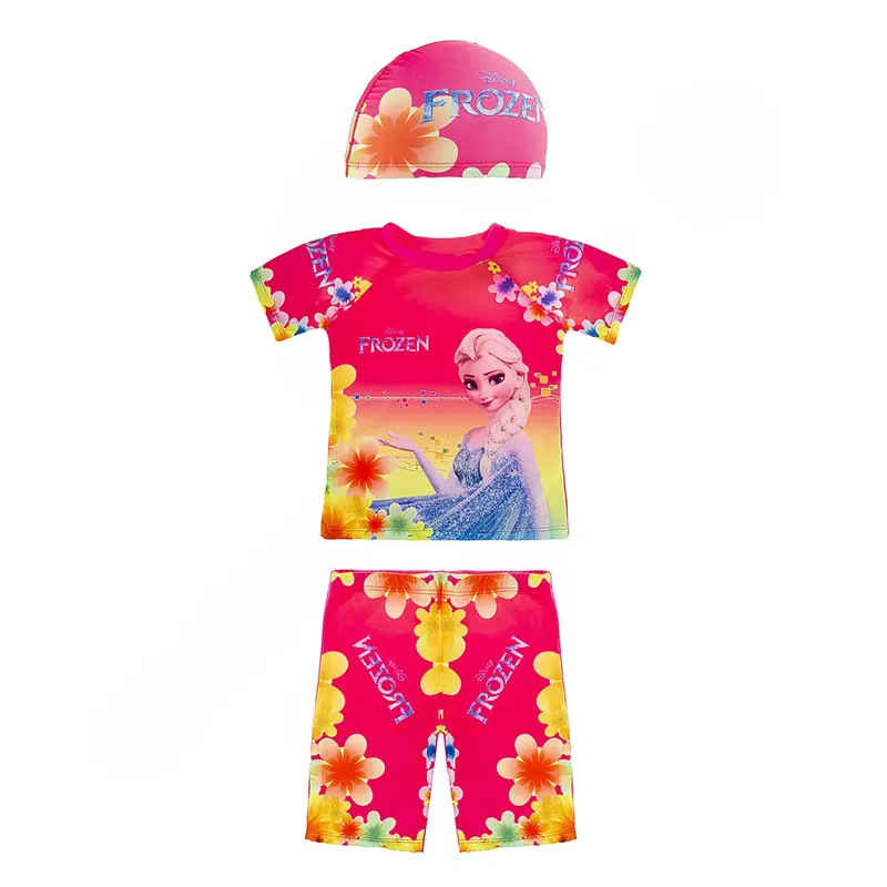 مایو شنا بچه گانه دخترانه دوتکه طرح دار AILH همراه با کلاه شنا A860-3