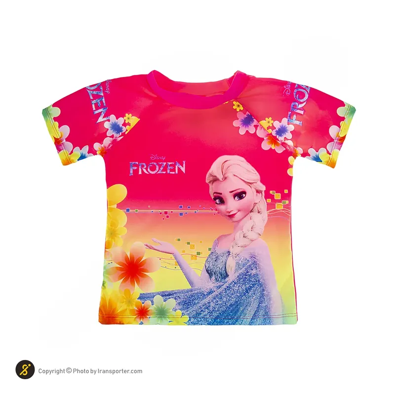 مایو شنا بچه گانه دخترانه دوتکه طرح دار AILH همراه با کلاه شنا A860-3