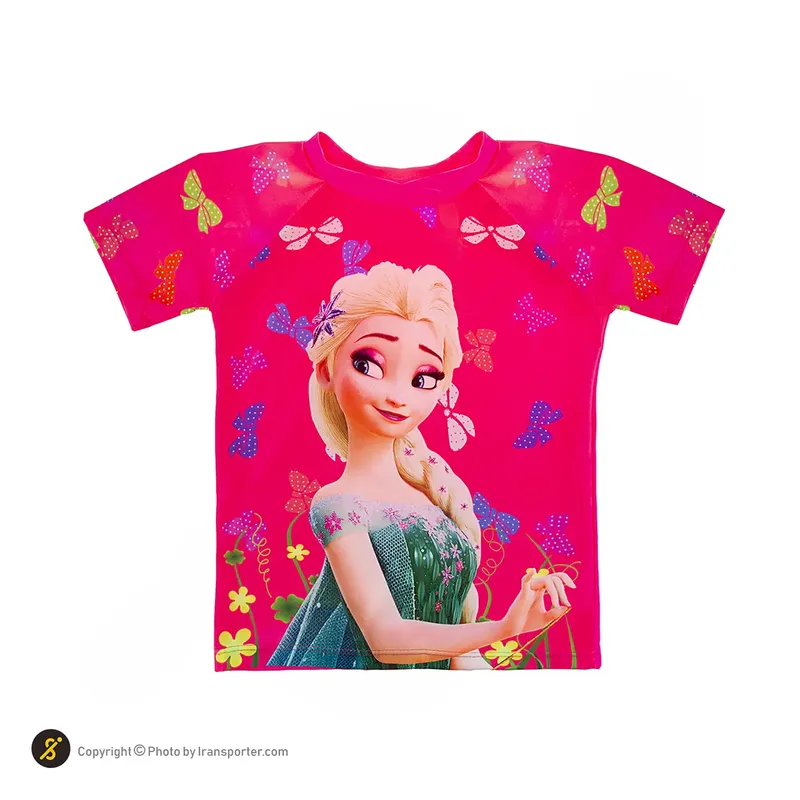 مایو شنا بچه گانه دخترانه دوتکه طرح دار AILH همراه با کلاه شنا A860-5