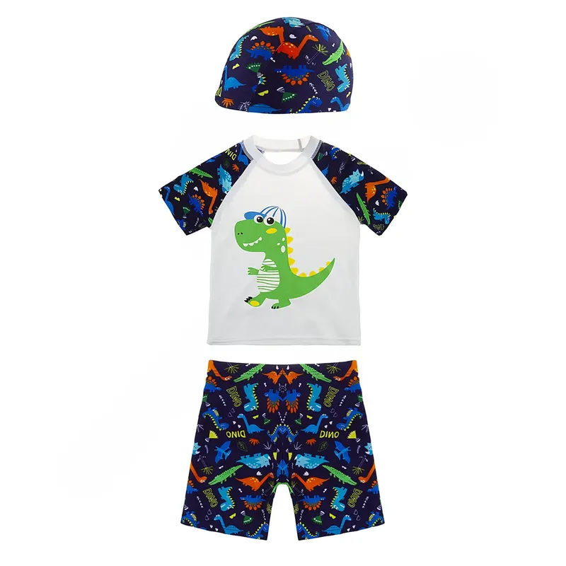 مایو شنا بچه گانه پسرانه دوتکه طرح دار BIAIDI همراه با کلاه شنا YY232