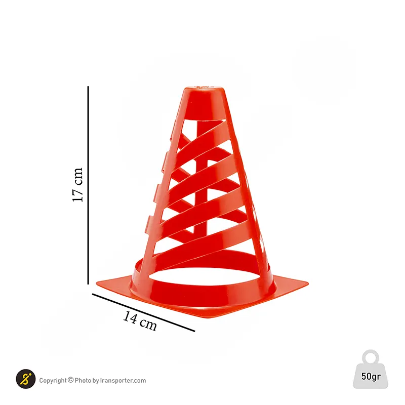 مانع تمرین فوتبال مخروطی 17 سانتیمتری شیاردار ژله ای بسته 10عددی