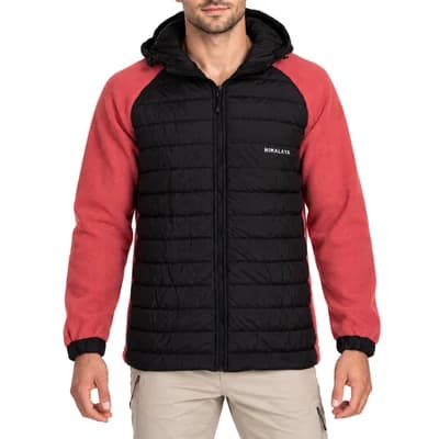 کاپشن ترکیبی کوهنوردی هیمالیا پلار الیاف کلاهدار 139CM | مشکی/قرمز